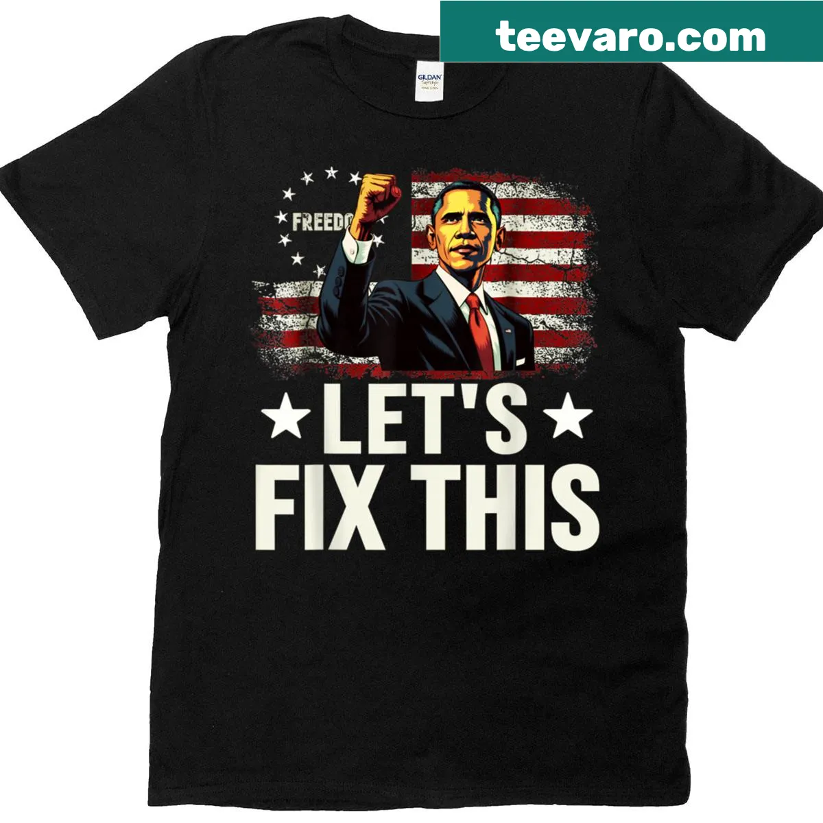 Patriotic T-shirt with Barack Obama portrait graphic — on a men's t-shirt