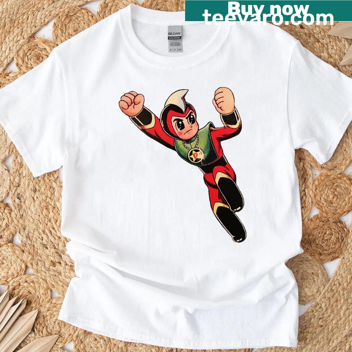 Whimsical flying character design representing a prince in space — on a men's t-shirt
