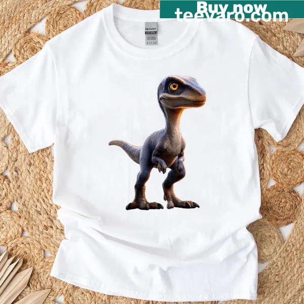 Illustrated Velociraptor with the words I Love Dinosaurs on a t-shirt