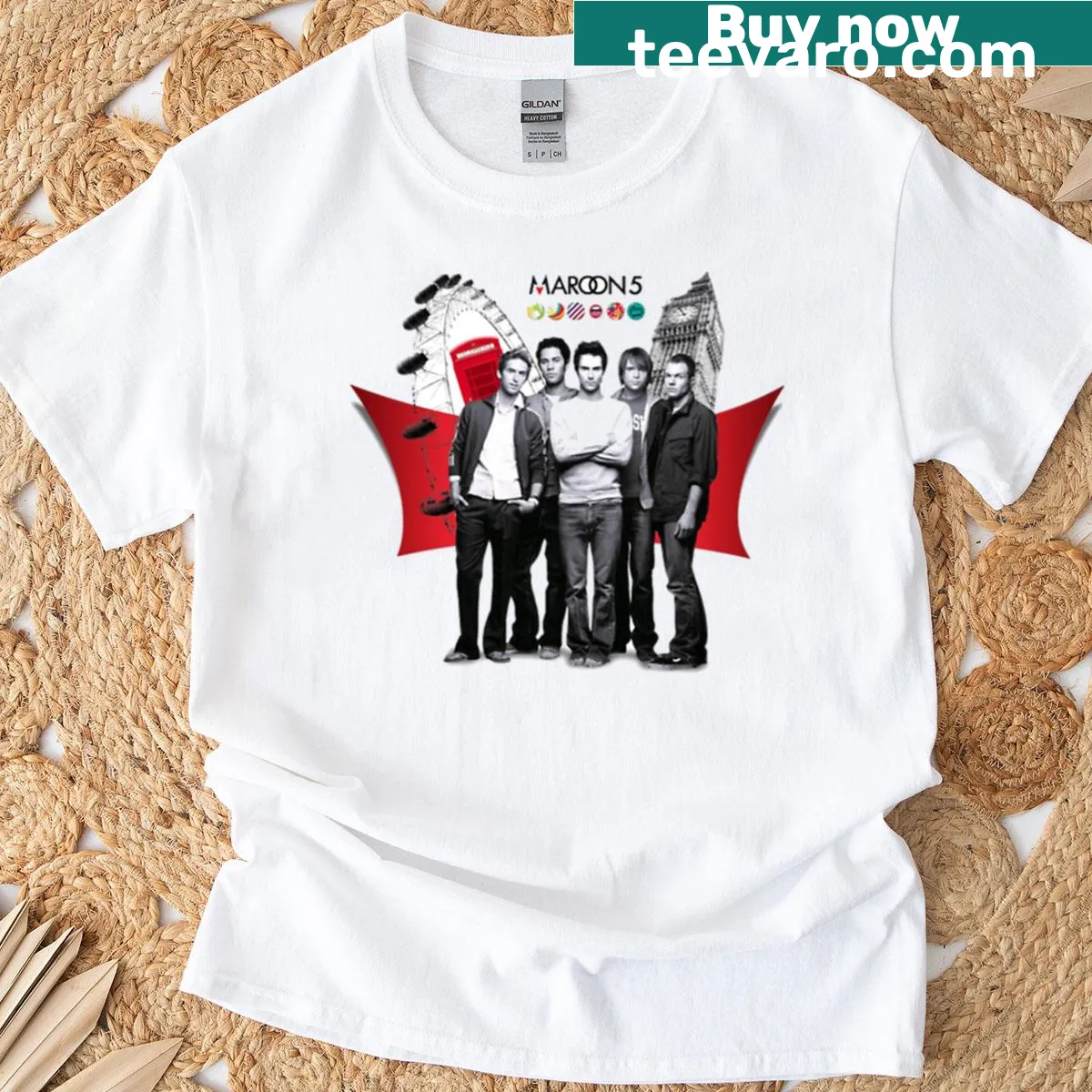 Illustration of a red banner in motion on t-shirt — on a men's t-shirt