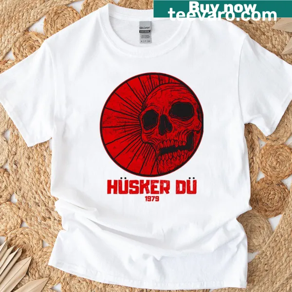 Vintage vibes T-shirt featuring a red skull design inspired by Husker Du.