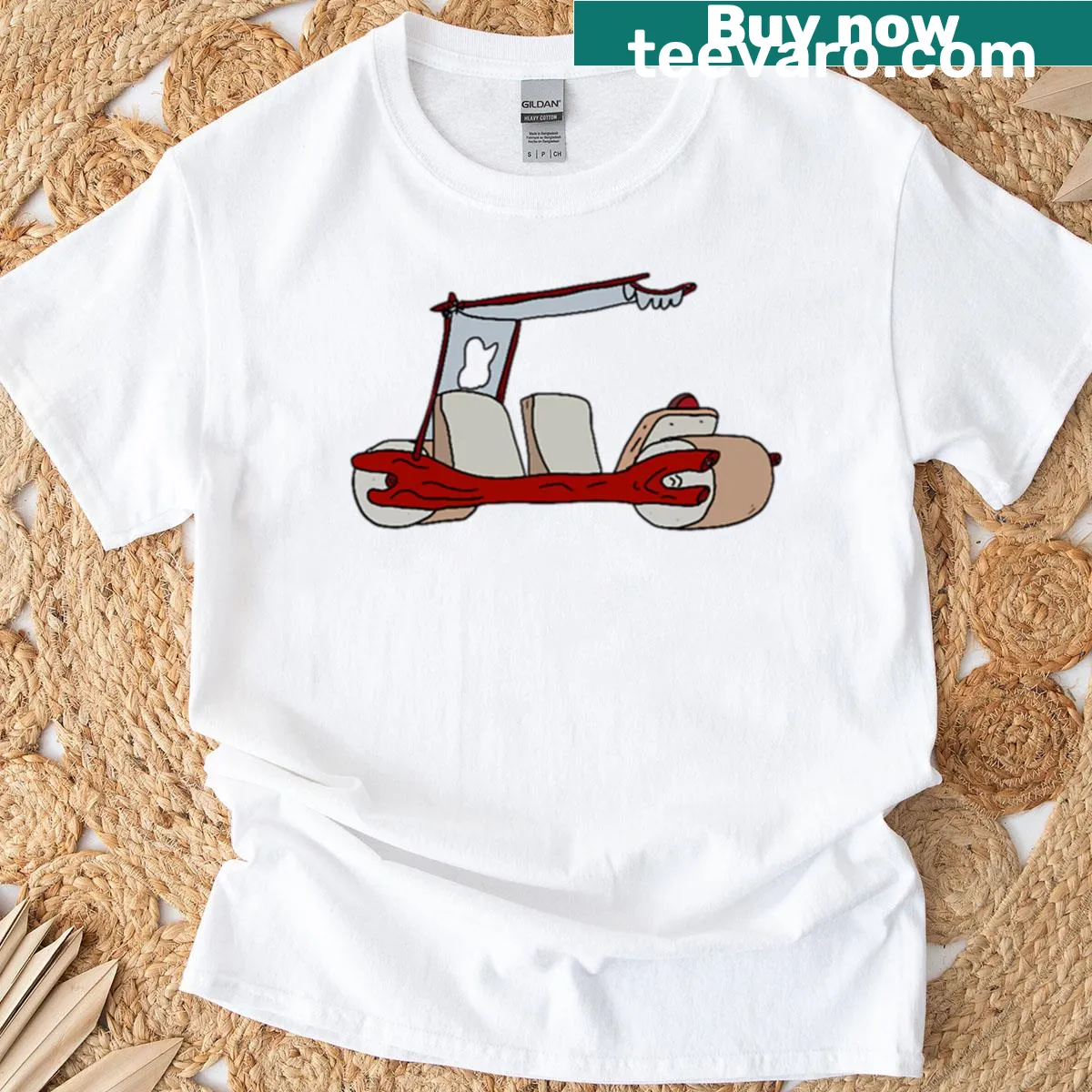 Redrawn Flintstones car graphic on a nostalgic t-shirt — on a men's t-shirt