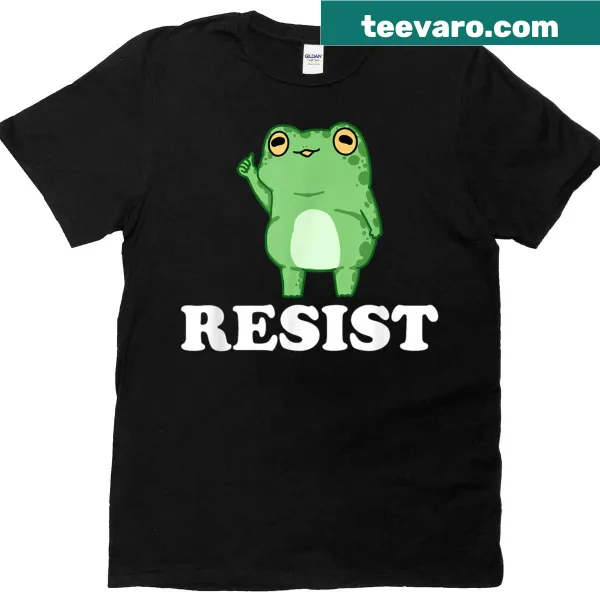 T-shirt with a defiant frog graphic and a resistance message