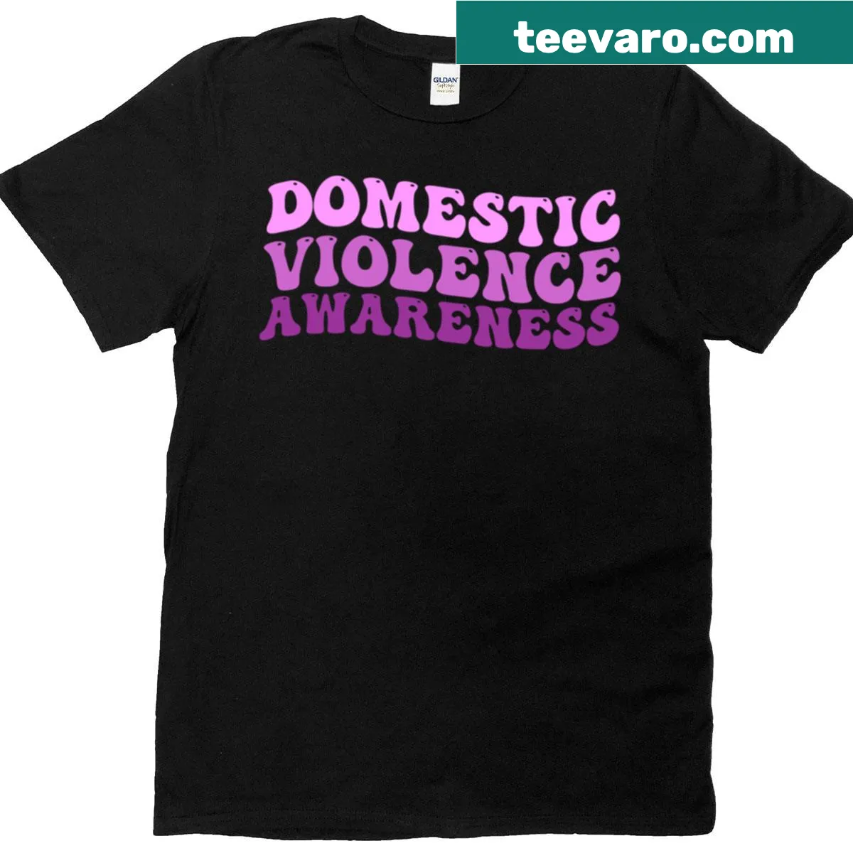 Vintage purple ribbon graphic highlighting domestic violence awareness — on a men's t-shirt