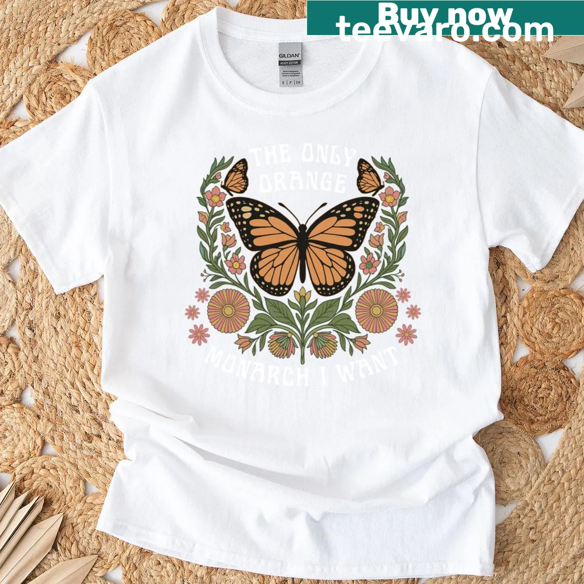 Retro-style Monarch butterfly graphic T-shirt — on a men's t-shirt