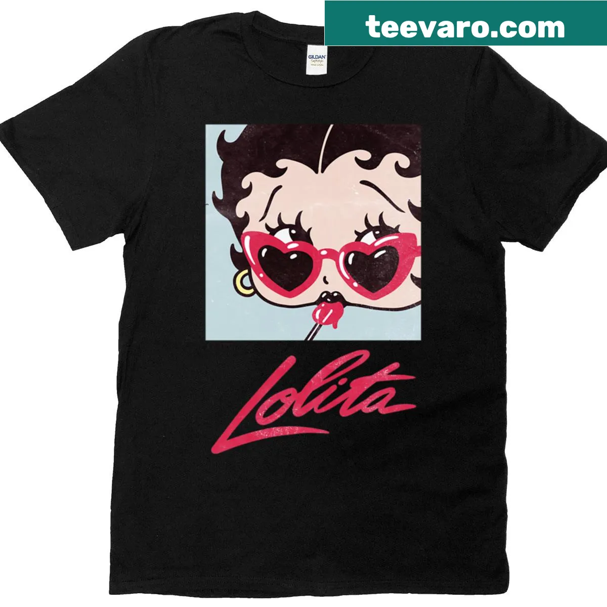 Retro style shirt featuring Betty Boop in a rock and roll pose — on a men's t-shirt