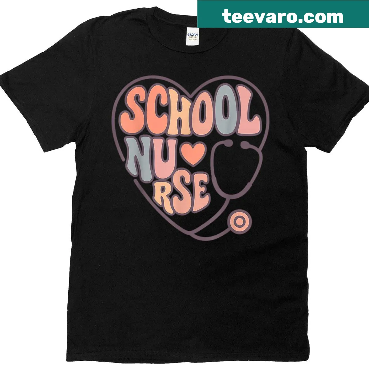 Retro pastel t-shirt featuring heart and stethoscope design for nurses — on a men's t-shirt