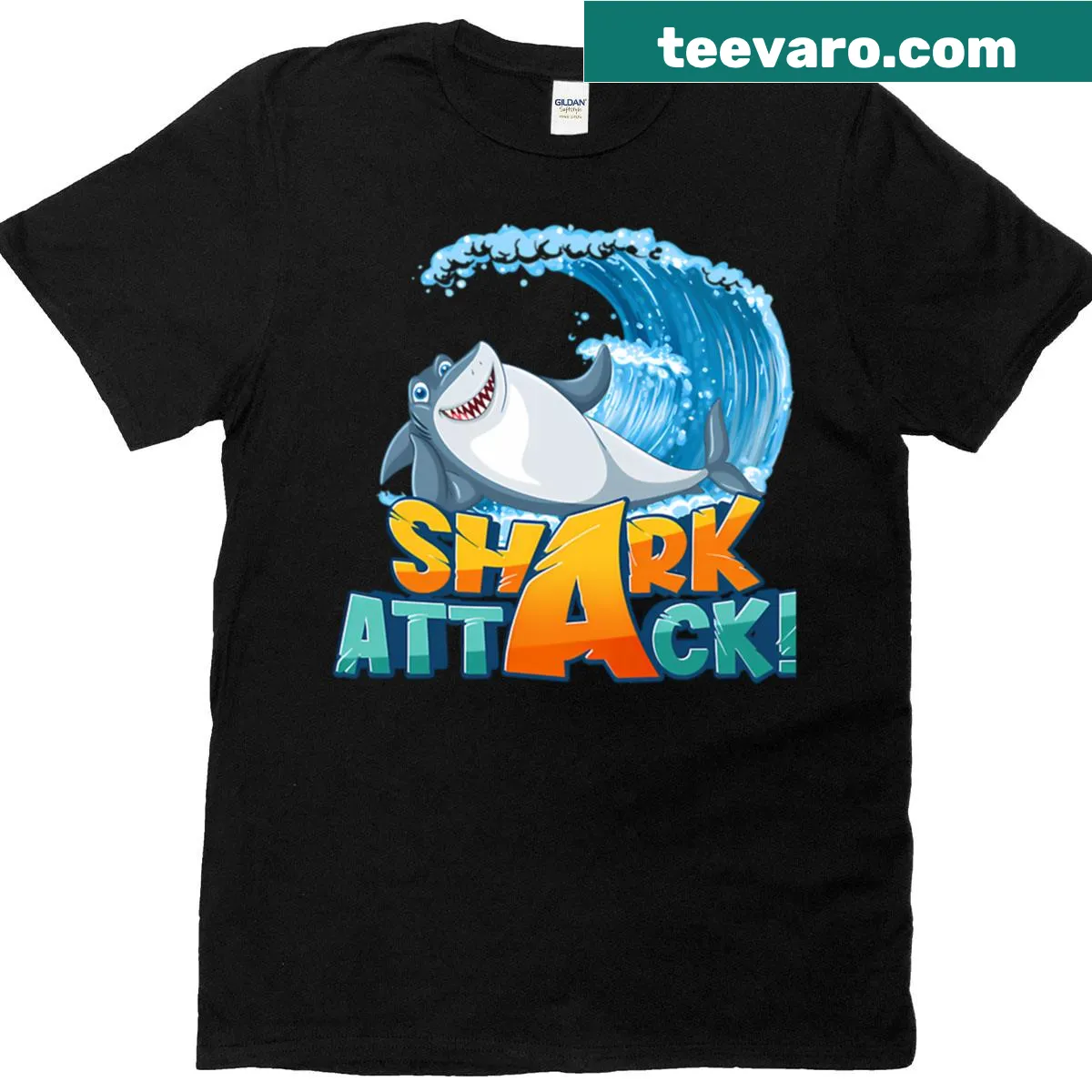 Dynamic shark graphic featured on a T-shirt — on a men's t-shirt