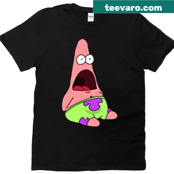 Cartoon of shocked Patrick on a T-shirt