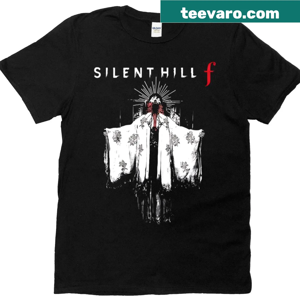 Minimalist silhouette design inspired by Silent Hill — on a men's t-shirt