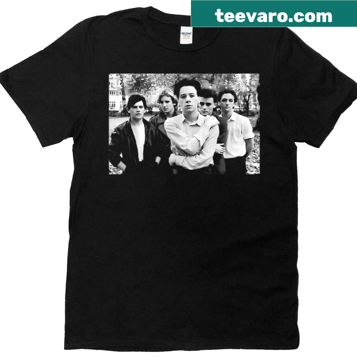 Oversized t-shirt featuring Simple Minds band portrait — on a men's t-shirt