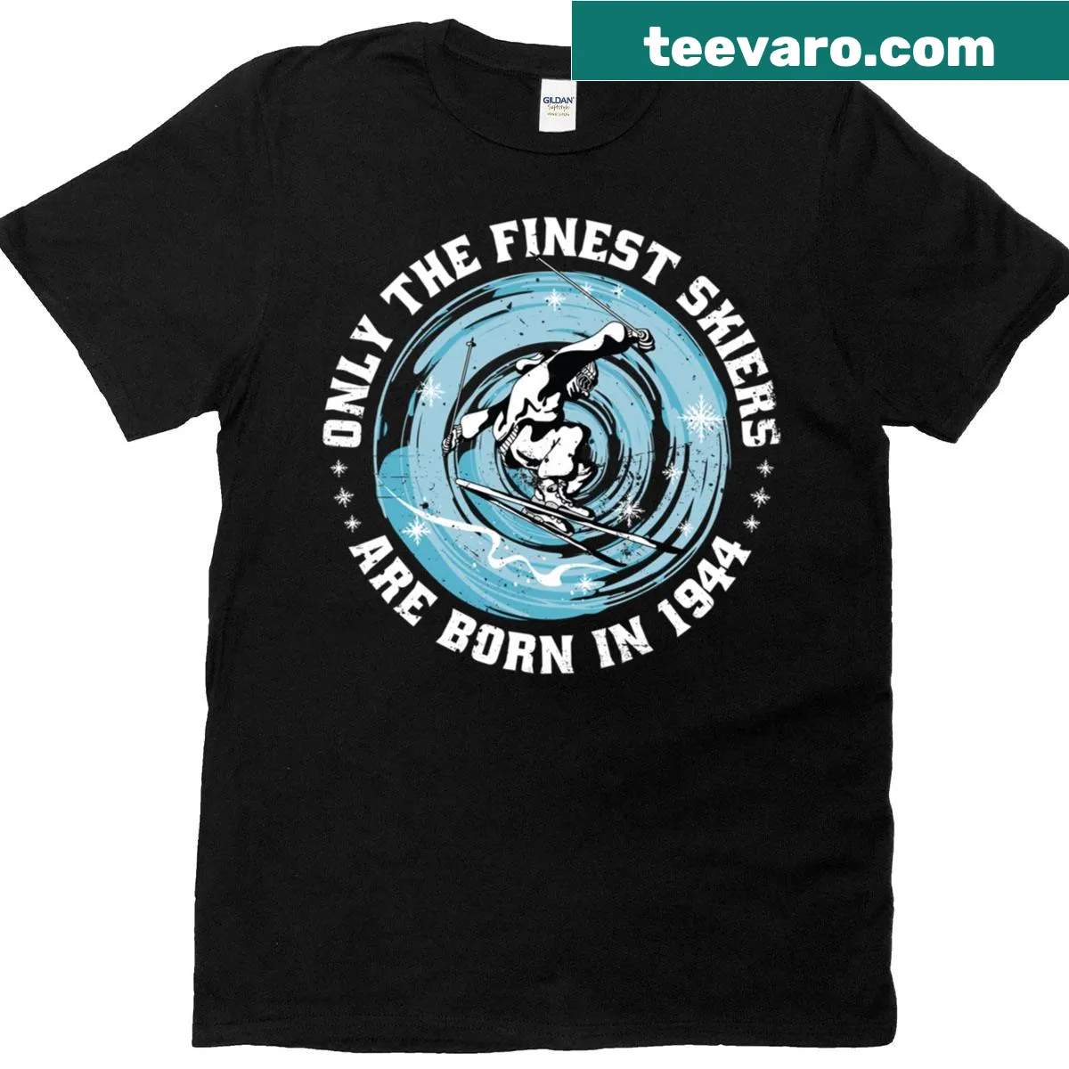 Vintage skier shirt celebrating birth year 1944 — on a men's t-shirt