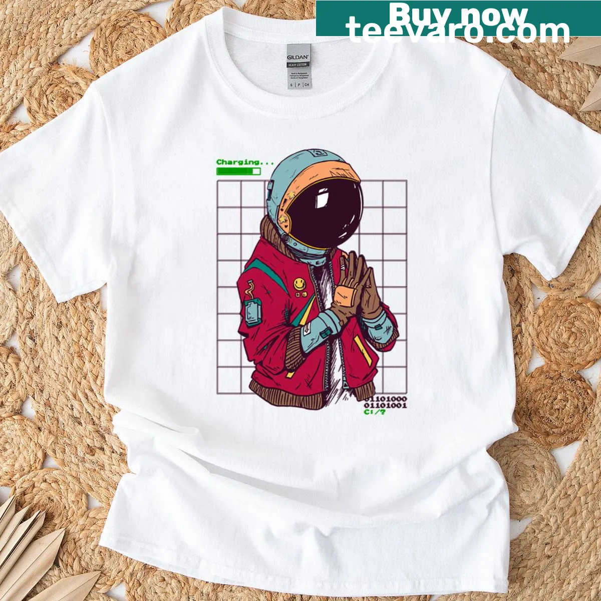 Vaporwave T-shirt with a spaceman graphic — on a men's t-shirt