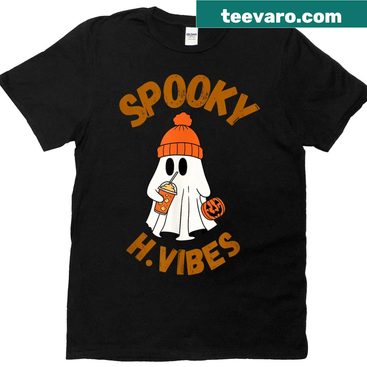 Cozy pumpkin-themed Halloween t-shirt with a whimsical illustration — on a men's t-shirt