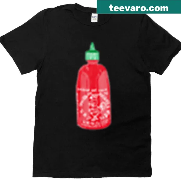 Graphic of a Sriracha bottle on a T-shirt
