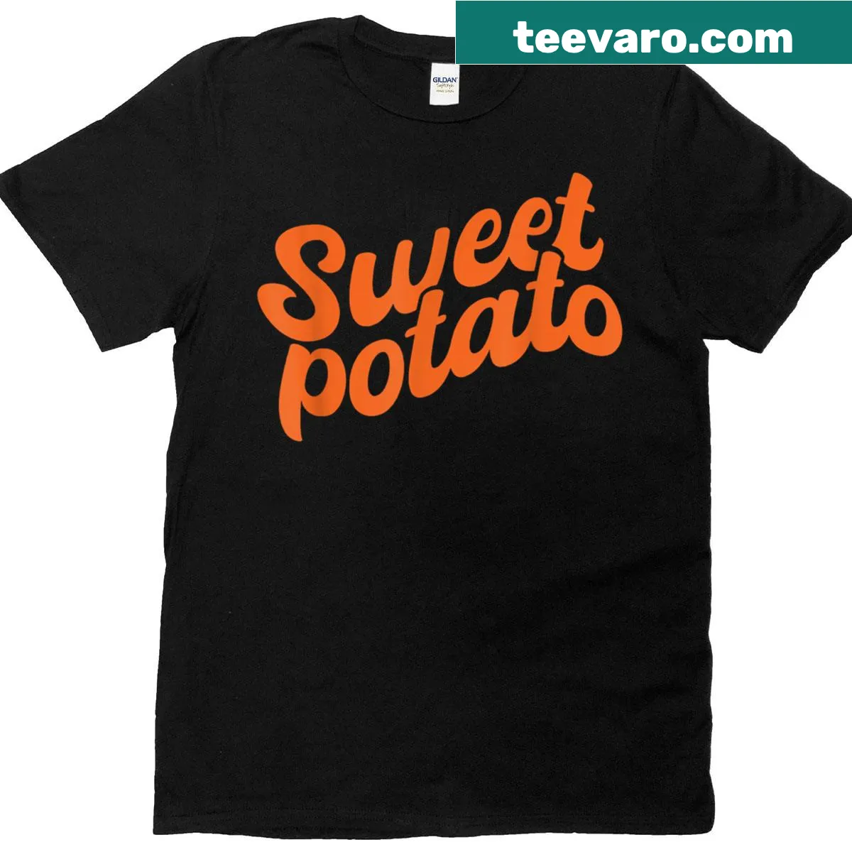 Thanksgiving Couples T-shirt with sweet potato and rude potato graphic — on a men's t-shirt