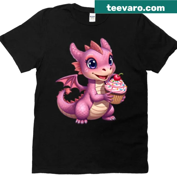 Cute t-shirt featuring a dragon with various sweet treats