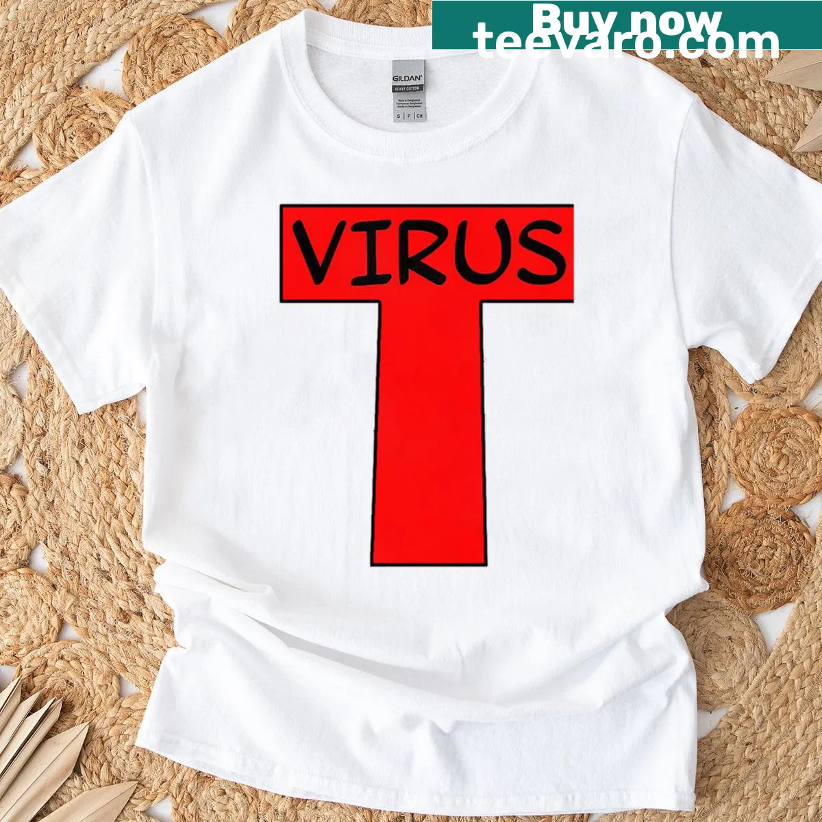 Stylized T Virus graphic T-shirt with a sci-fi theme — on a men's t-shirt