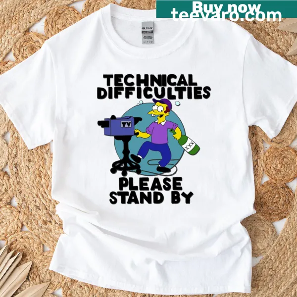 Funny typography stating 'Technical Difficulties - Please Stand By'