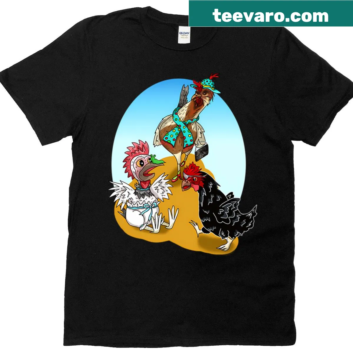 Cartoon chicken design T-shirt from Bebington, UK — on a men's t-shirt