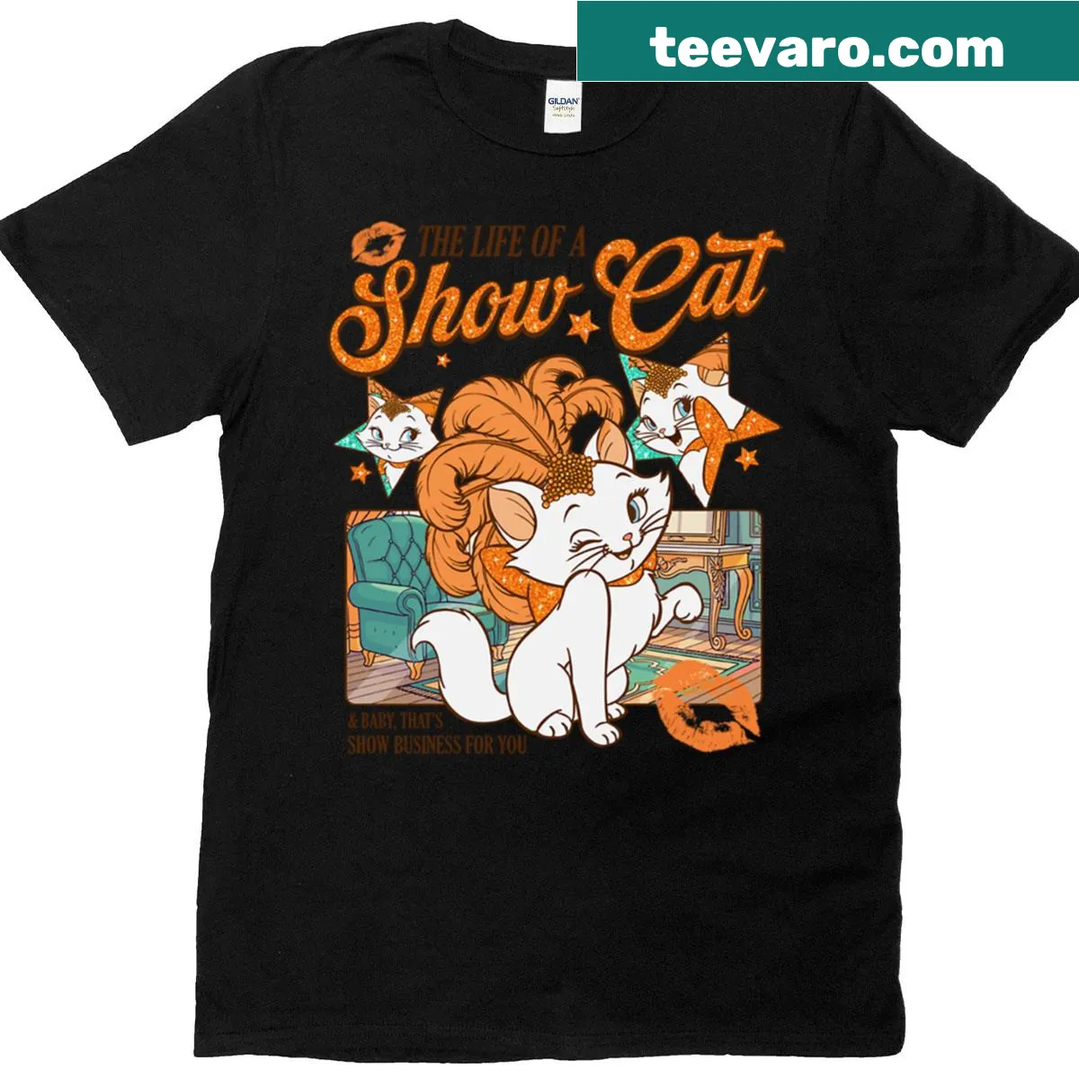 Retro tee showcasing the glamorous life of show cats. — on a men's t-shirt
