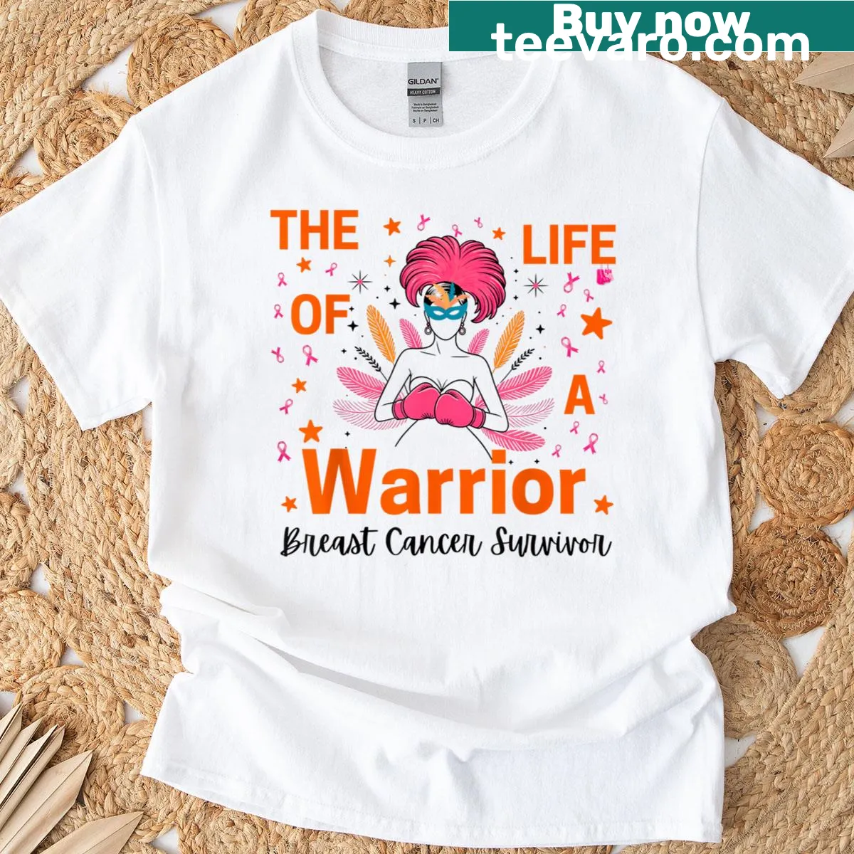 Illustrative design celebrating breast cancer survivors, symbolizing strength. — on a men's t-shirt