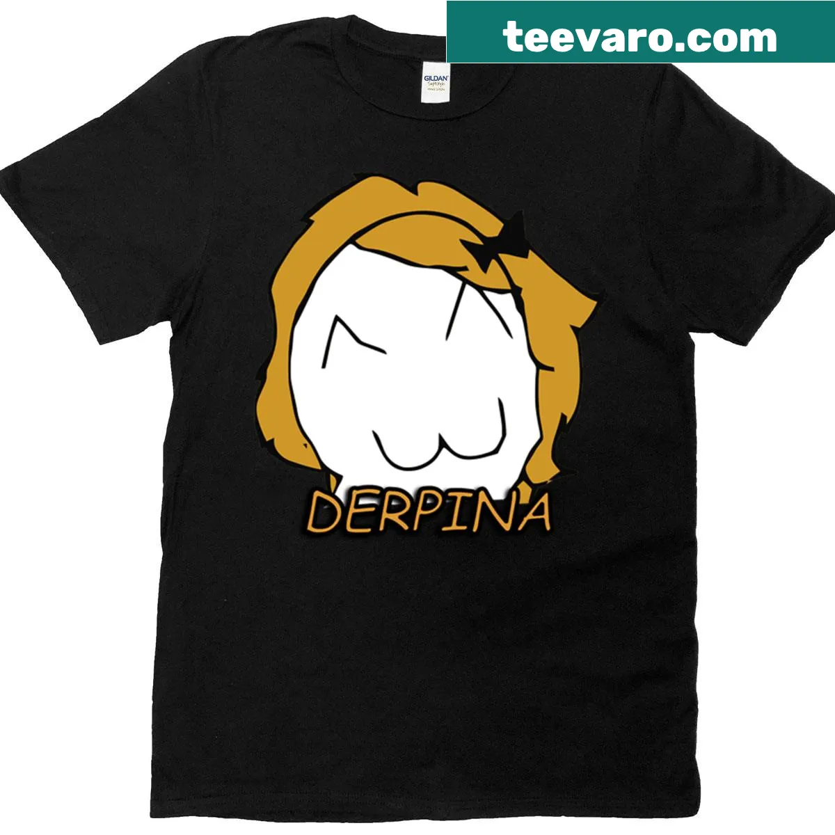 Oversized T-shirt featuring a whimsical illustration of Derpina — on a men's t-shirt