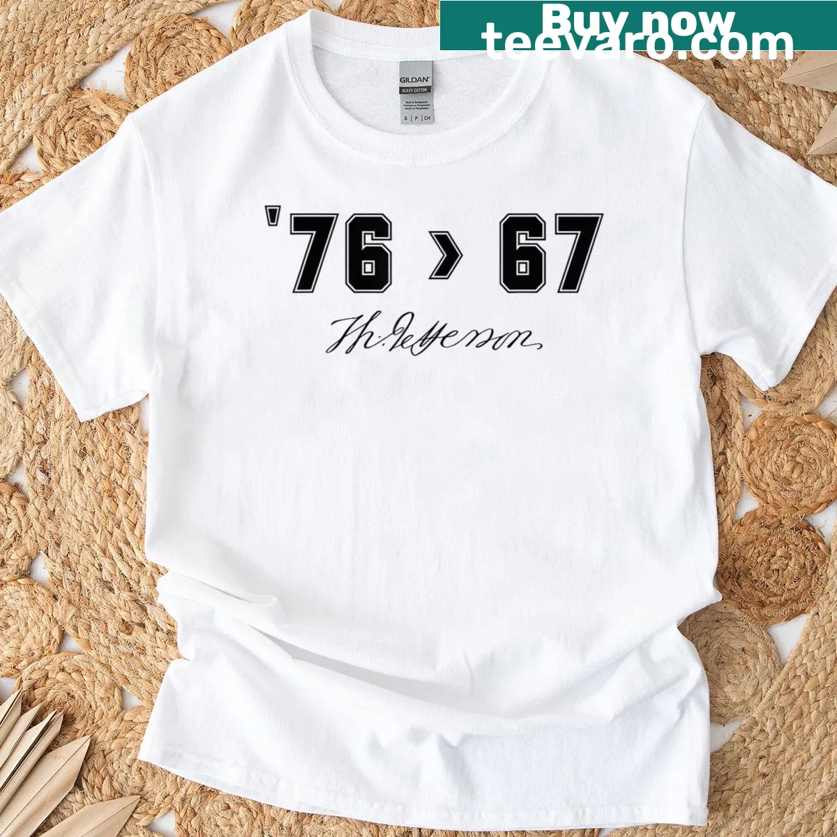 Minimalistic T-shirt featuring Thomas Jefferson math humor — on a men's t-shirt