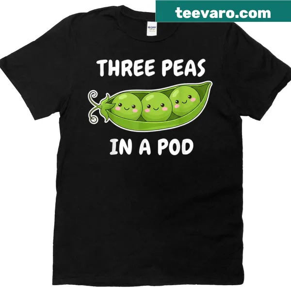Cute T-shirt featuring a kawaii design of three peas in a pod