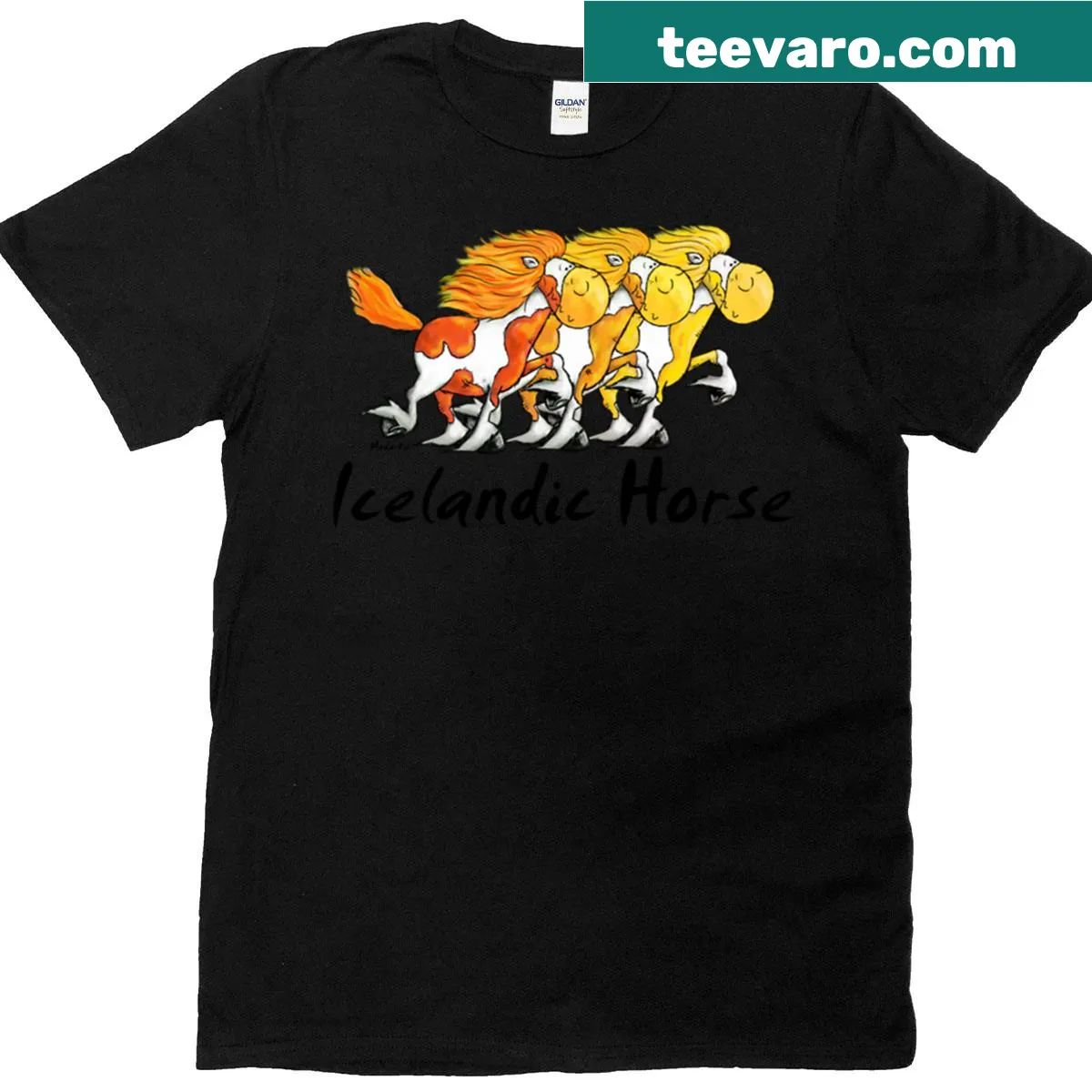 Comic-style design of Icelandic horses on a T-shirt — on a men's t-shirt