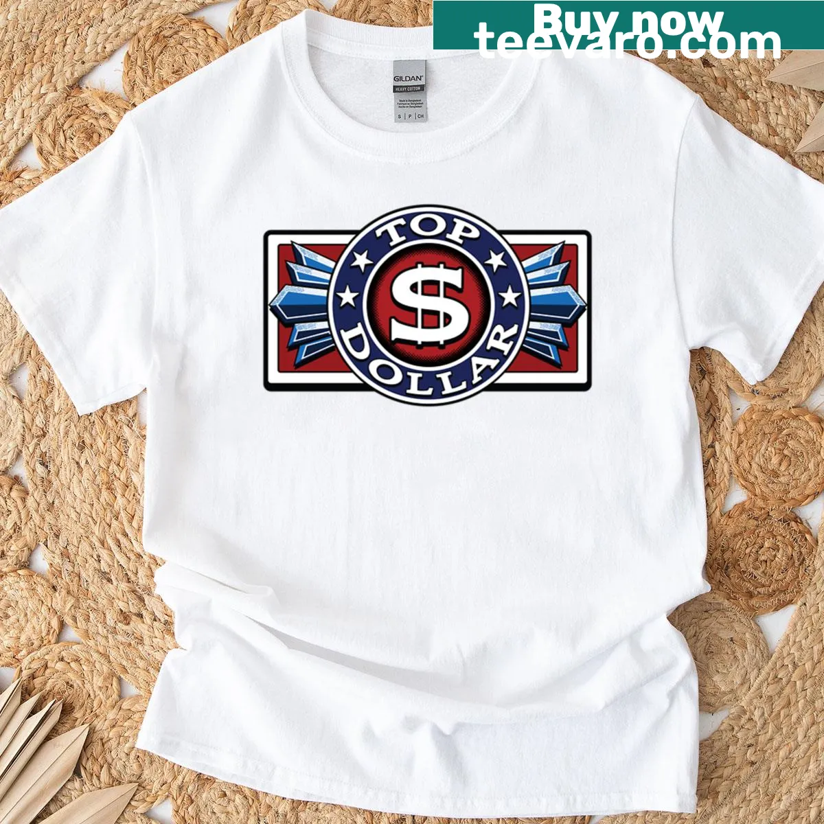 Slot machine graphic on Top Dollar T-shirt — on a men's t-shirt