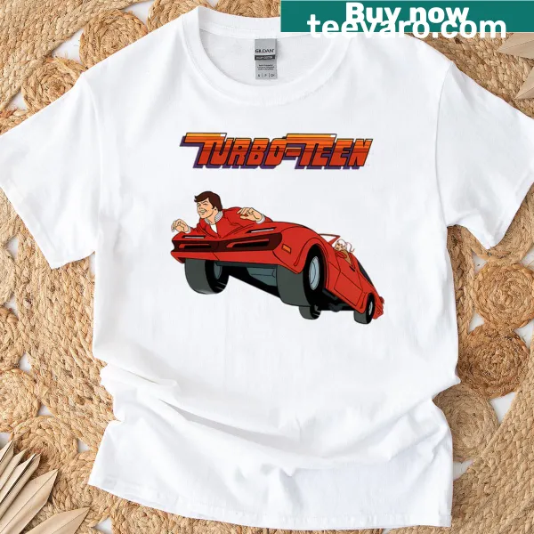 Energetic cartoon-themed t-shirt with turbo-teen characters