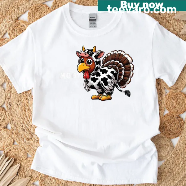 Funny Thanksgiving T-shirt with turkey and cow graphic