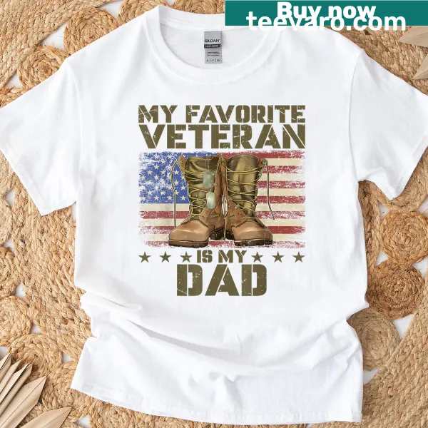 American flag with 'My Favorite Veteran Is My Dad' text