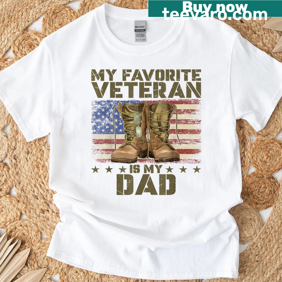 American flag with 'My Favorite Veteran Is My Dad' text — on a men's t-shirt