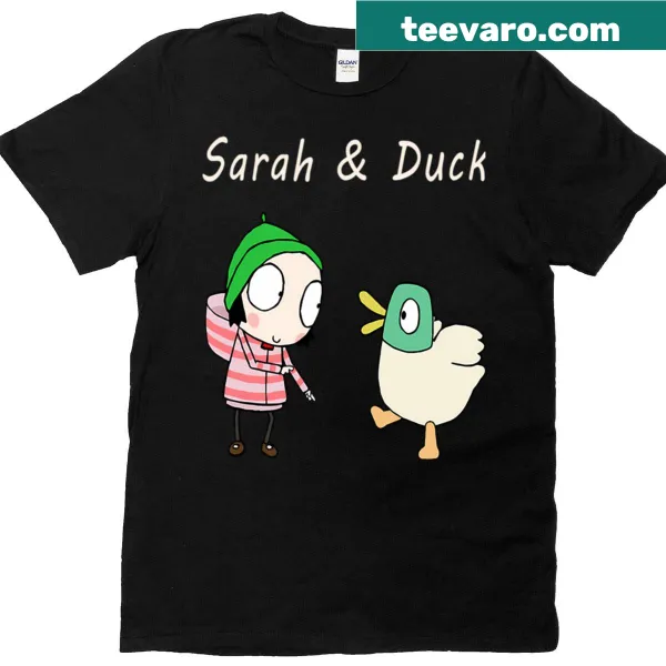 Cute vintage cartoon t-shirt with a girl and her pet duck illustration