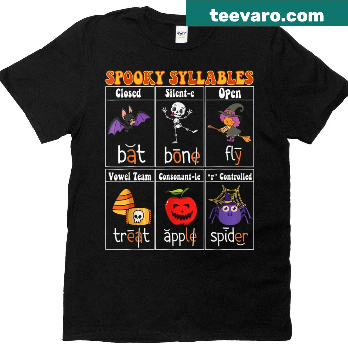 Vintage-style tee with spooky syllables for teachers — on a men's t-shirt