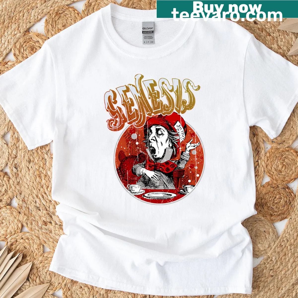 Vintage-style T-shirt featuring the Genesis band logo — on a men's t-shirt