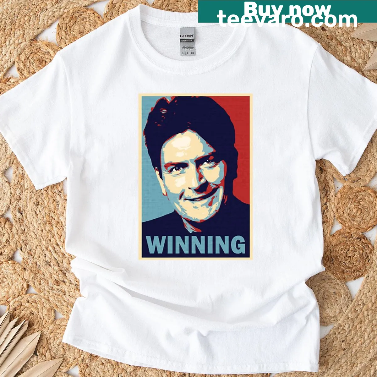 T-shirt featuring bold typography inspired by Charlie Sheen — on a men's t-shirt