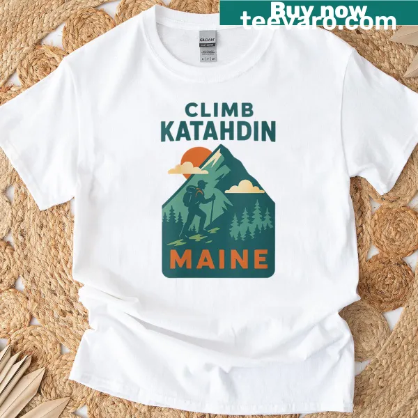 Illustration of Mount Katahdin on a hiking t-shirt