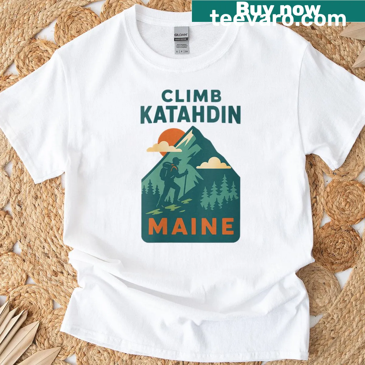 Illustration of Mount Katahdin on a hiking t-shirt — on a men's t-shirt