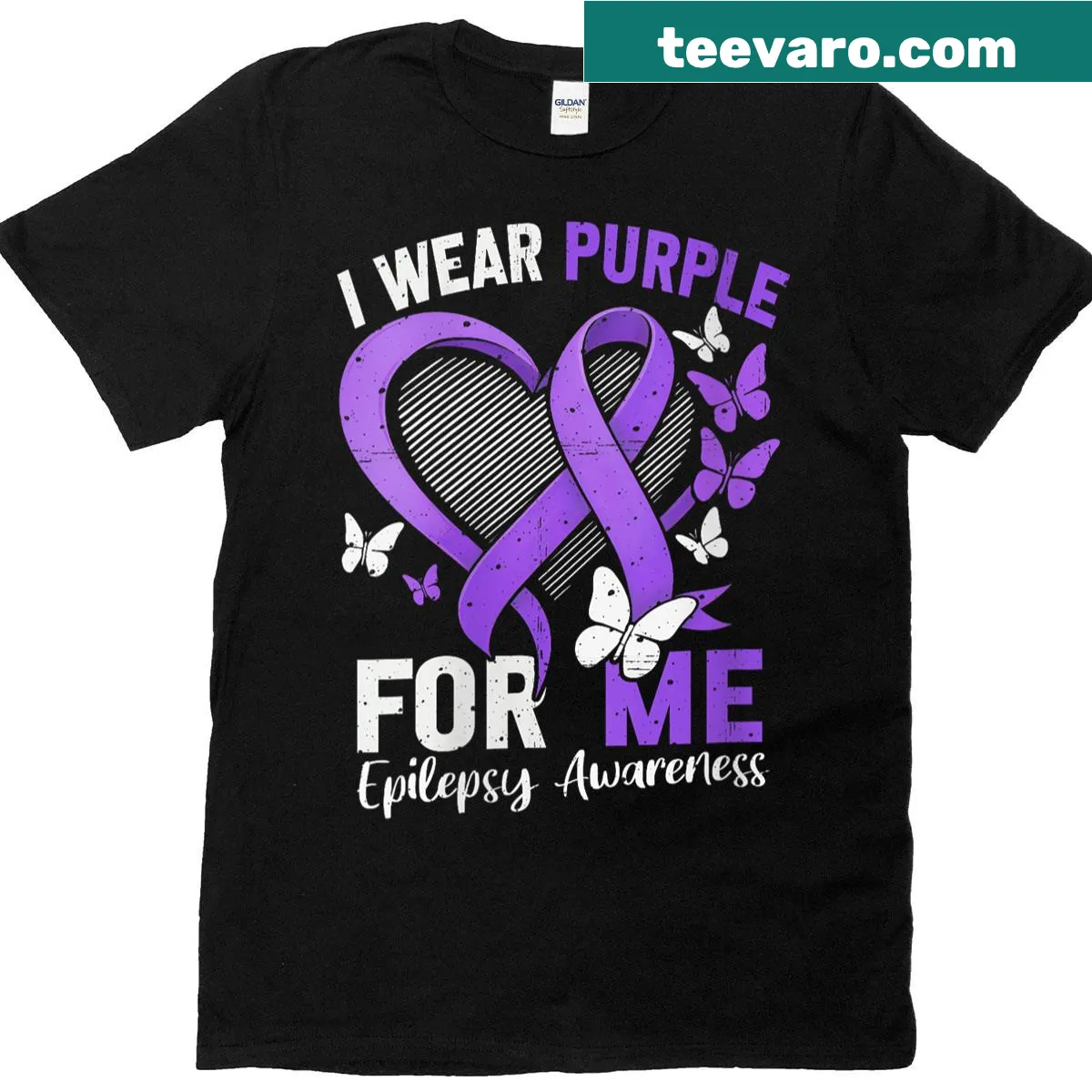 Purple ribbon t-shirt for Epilepsy Awareness Month — on a men's t-shirt