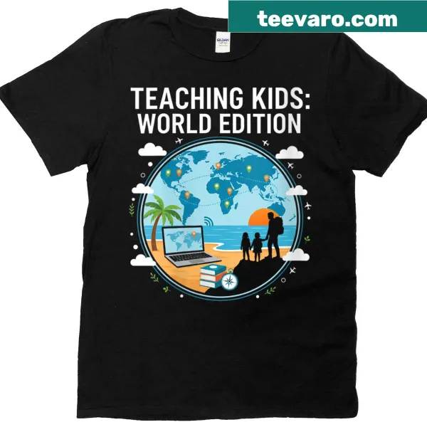 World map illustration on a women's explorer t-shirt