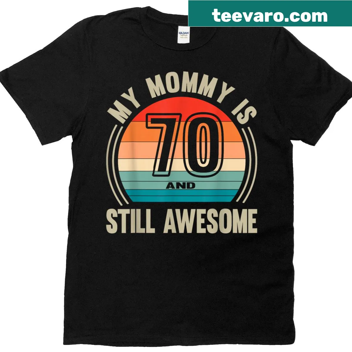 70th birthday Mom t-shirt with typography that celebrates being awesome — on a men's t-shirt