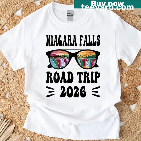 Illustrative Road Trip Squad T-shirt featuring Niagara Falls and family theme