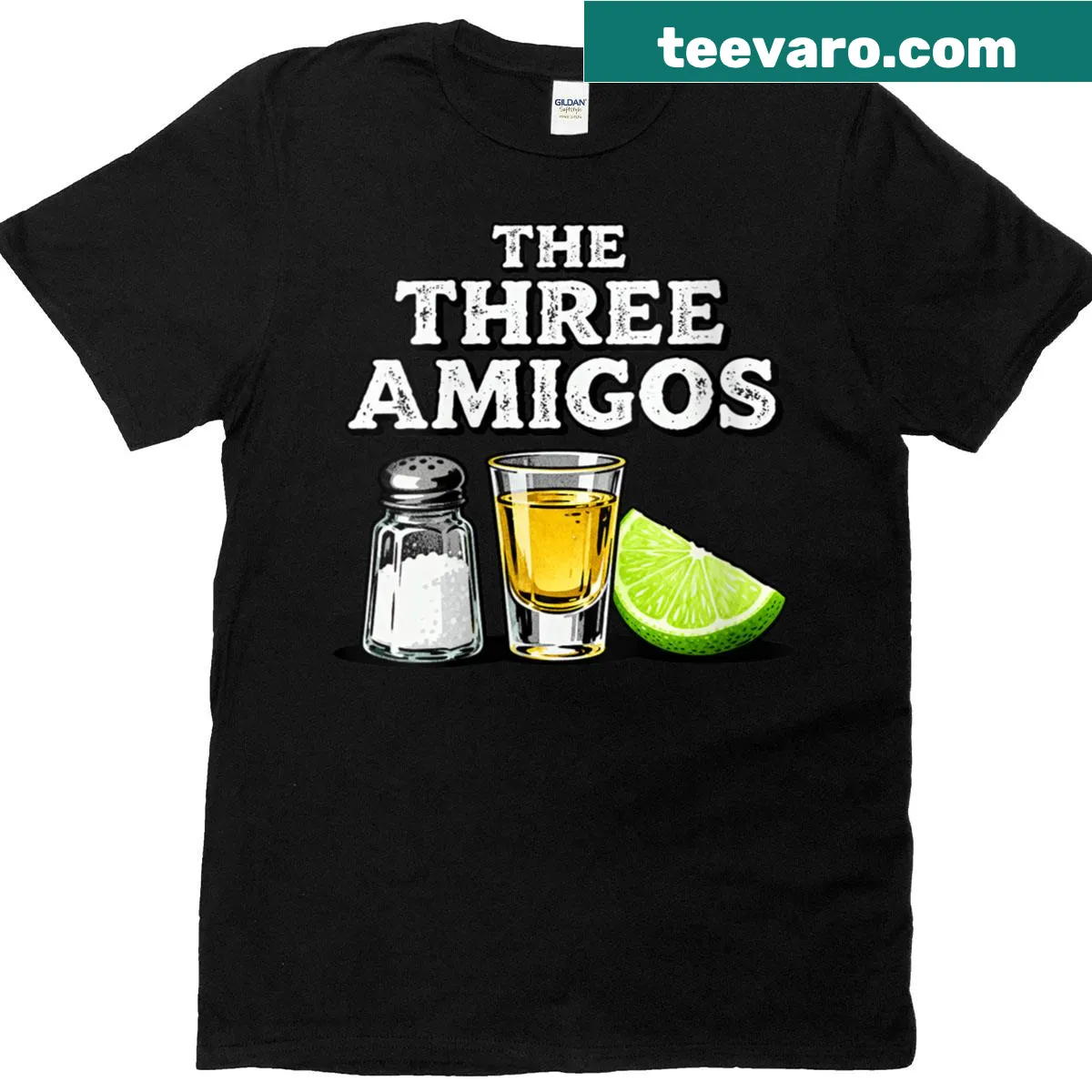 Funny T-shirt showcasing lime, salt, and tequila inspired by The Three Amigos. — on a men's t-shirt