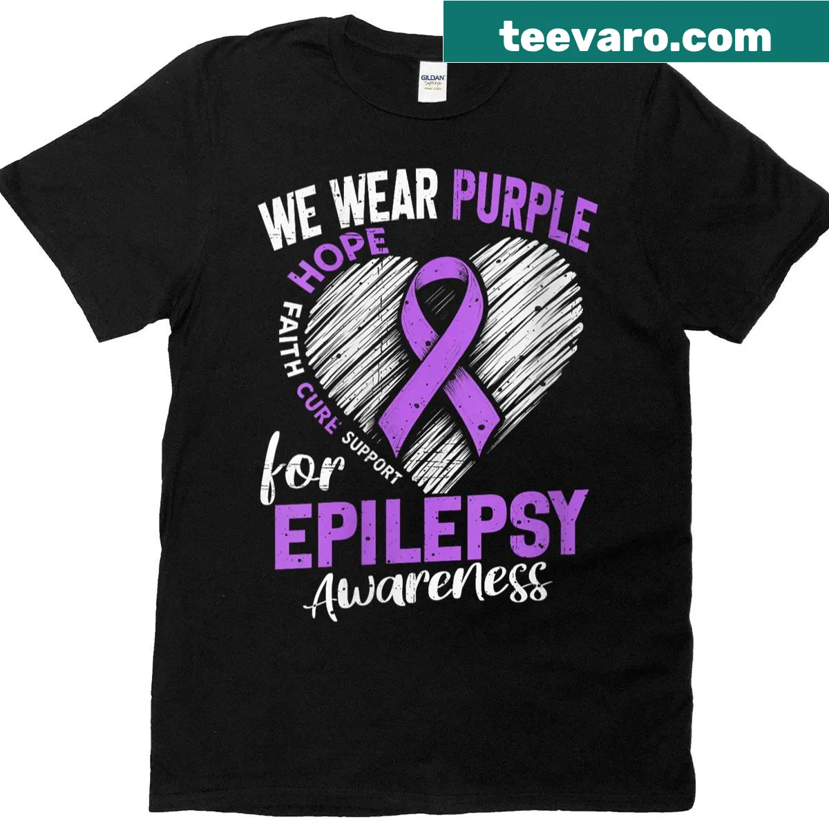 Purple ribbon design for epilepsy awareness on a women's t-shirt — on a men's t-shirt