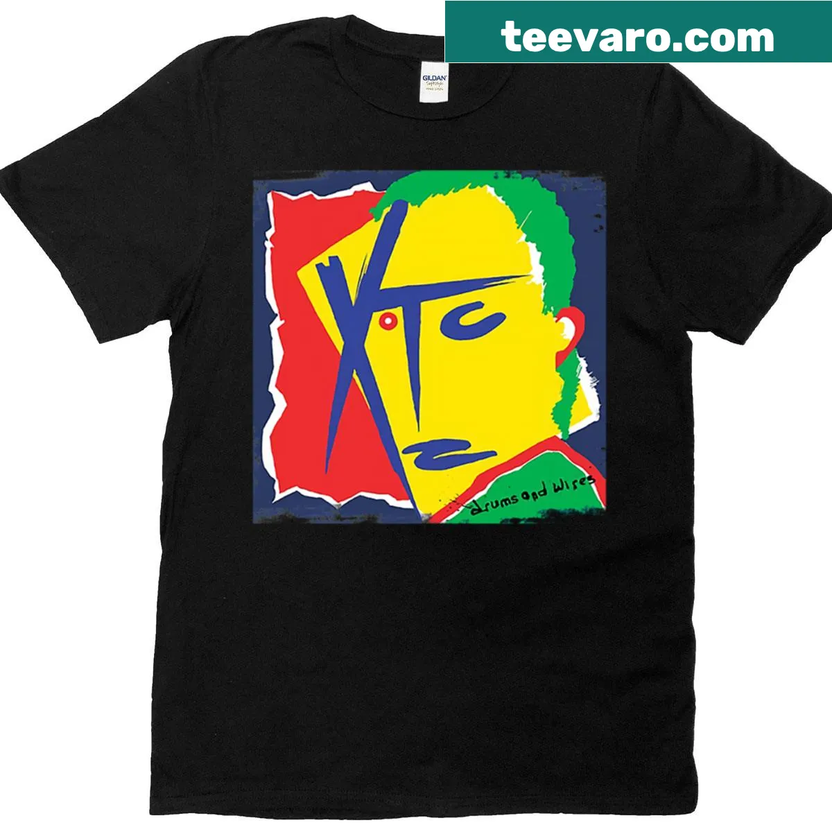 Xtc band design on a music-themed t-shirt — on a men's t-shirt