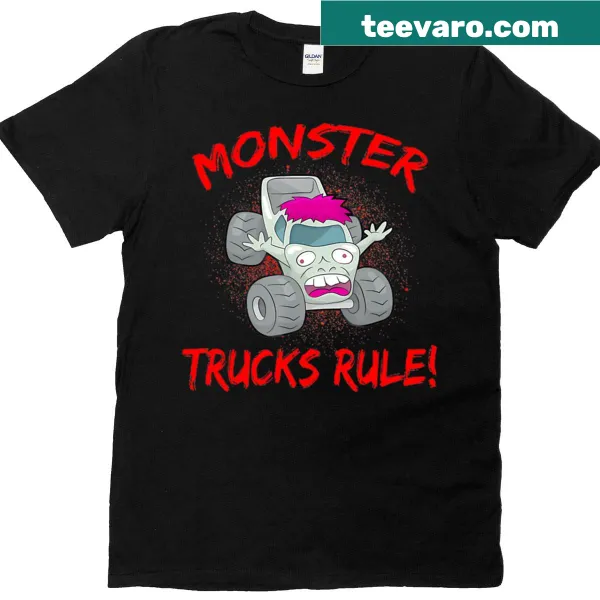 Cartoon zombie monster truck graphic on a T-shirt