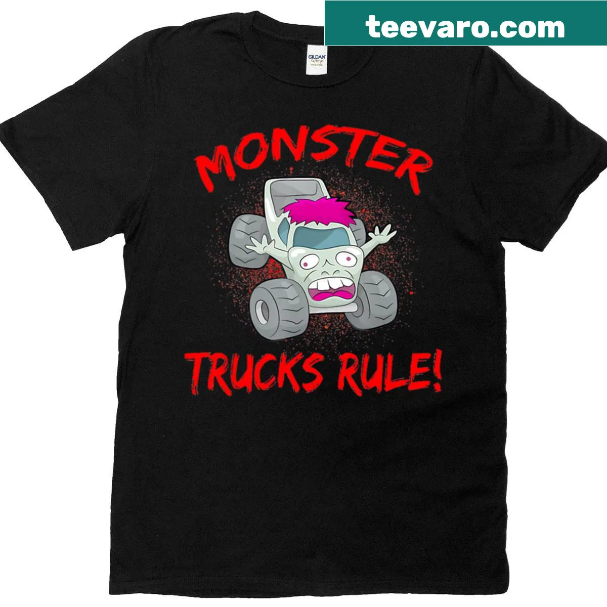 Cartoon zombie monster truck graphic on a T-shirt — on a men's t-shirt